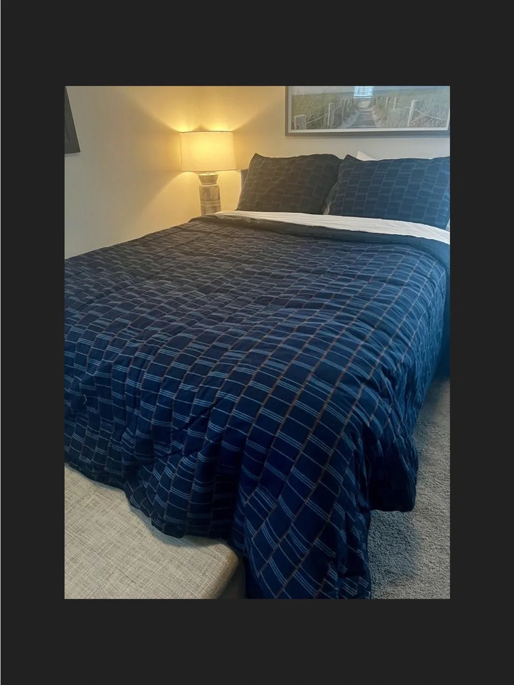 2pc Twin/Twin Extra Long Woven Grid Comforter Set Navy Blue - Threshold